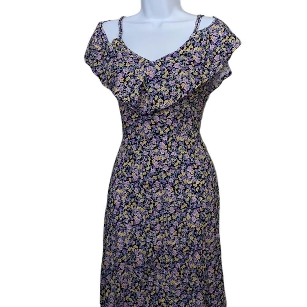 REWIND Purple Blue Aqua Sky Floral Off Shoulder High Low Unique Dress Summer - Picture 4 of 11